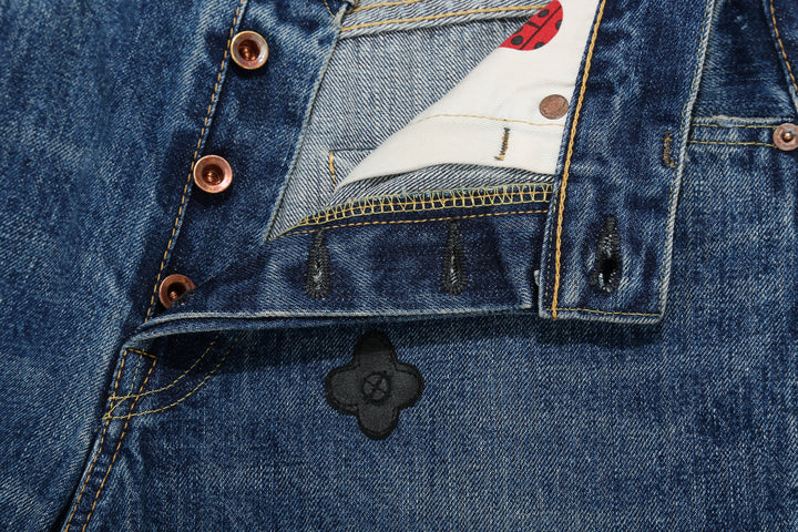 Brú na Bóinne 7772A 13.5oz Selvedge Denim - Midnight Flowers Vintage Wash Button Fly