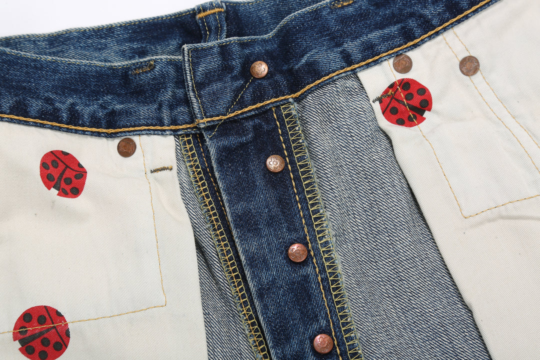 Brú na Bóinne 7772A 13.5oz Selvedge Denim - Midnight Flowers Vintage Wash Buttons Reverse Side
