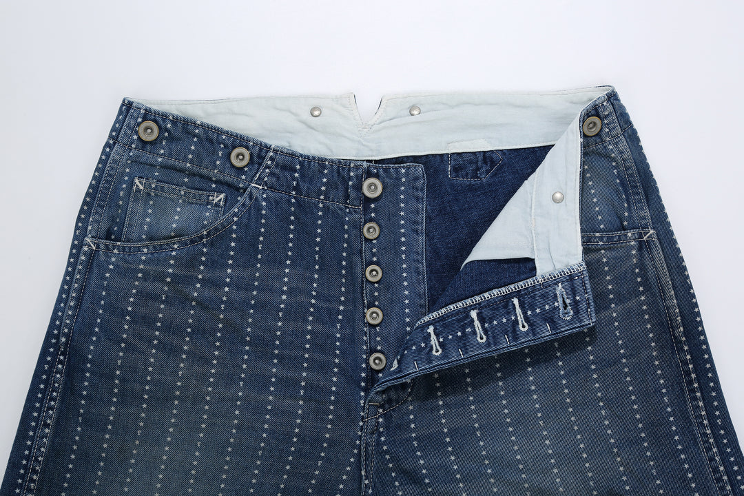 Fullcount 1138HW star wabash workers pants indigo used wash railroad workwear trousers Japan front detail