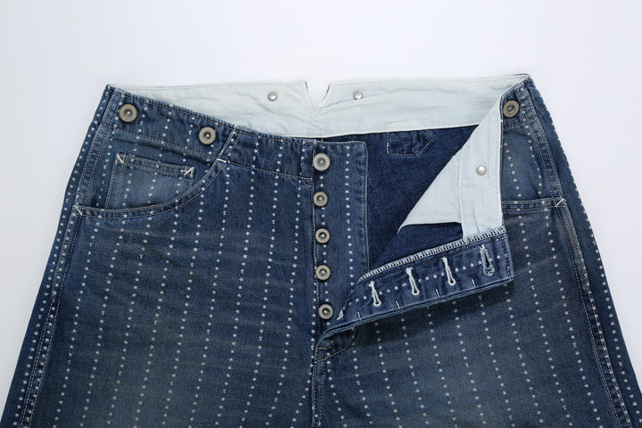 Fullcount 1138HW star wabash workers pants indigo used wash railroad workwear trousers Japan front detail
