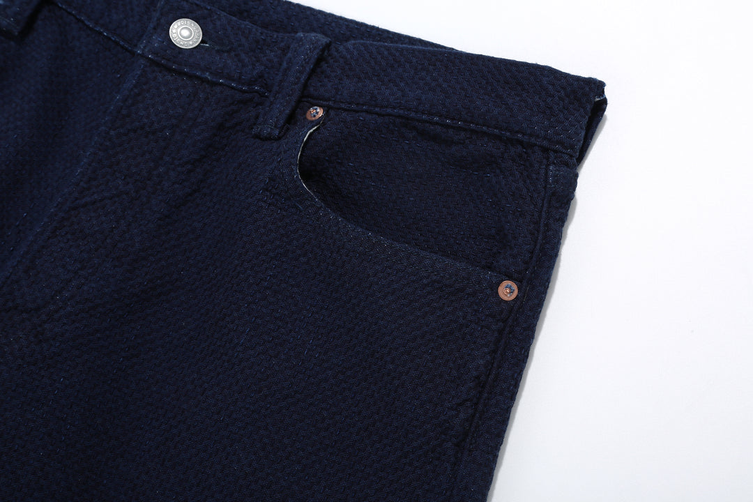 Omoto Denim 0621 "Ori-Sashi" Indigo Sashiko Trousers - Relaxed Tapered Fit