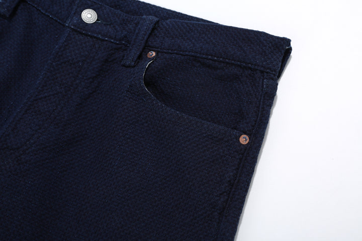 Omoto Denim 0621 "Ori-Sashi" Indigo Sashiko Trousers - Relaxed Tapered Fit