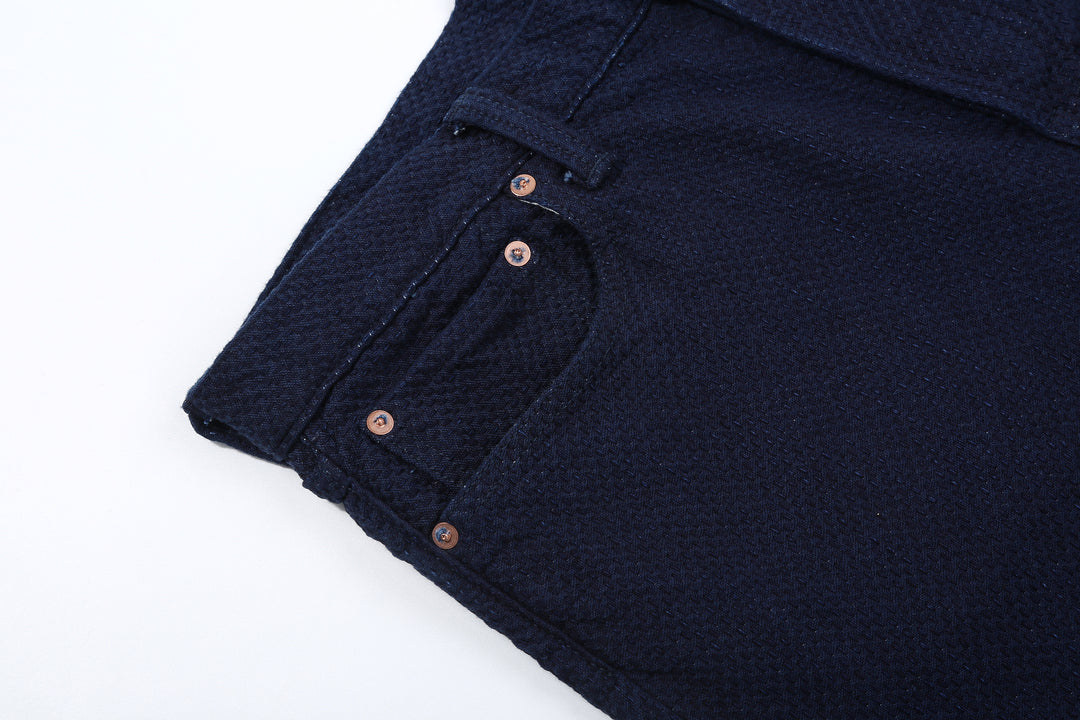 Omoto Denim 0621 "Ori-Sashi" Indigo Sashiko Trousers - Relaxed Tapered Fit