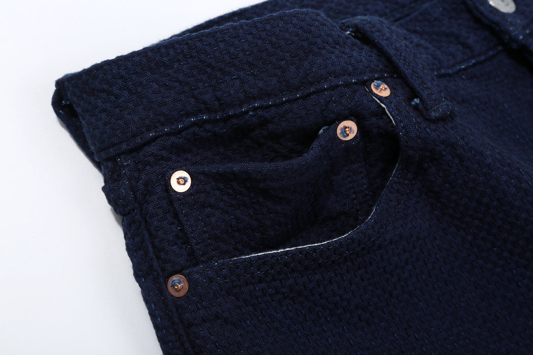 Omoto Denim 0621 "Ori-Sashi" Indigo Sashiko Trousers - Relaxed Tapered Fit