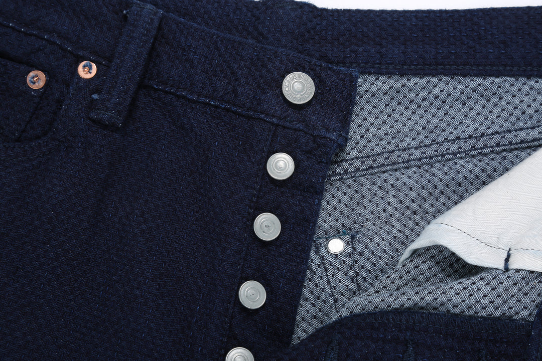 Omoto Denim 0621 "Ori-Sashi" Indigo Sashiko Trousers - Relaxed Tapered Fit