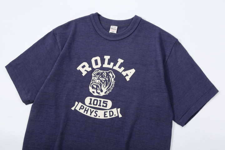 Warehouse Lot 4601 ROLLA shadow border slub yarn crew neck T-shirt knit made in Japan navy front view logo