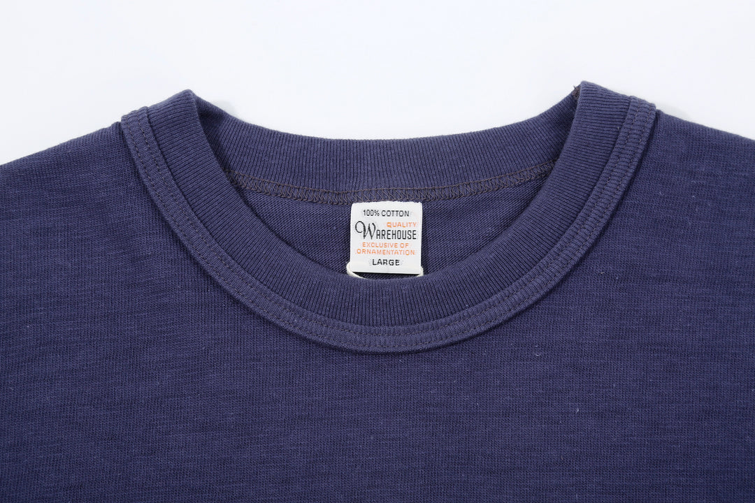 Warehouse Lot 4601 ROLLA shadow border slub yarn crew neck T-shirt knit made in Japan navy front view binder neck
