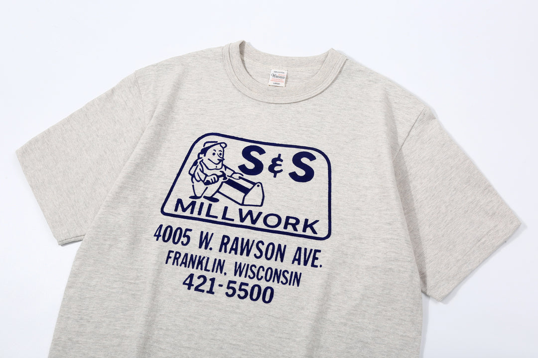 Warehouse Lot 4601 short sleeve shadow border slub yarn crew neck T-shirt made in Japan oatmeal front view printing