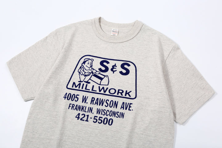 Warehouse Lot 4601 short sleeve shadow border slub yarn crew neck T-shirt made in Japan oatmeal front view printing