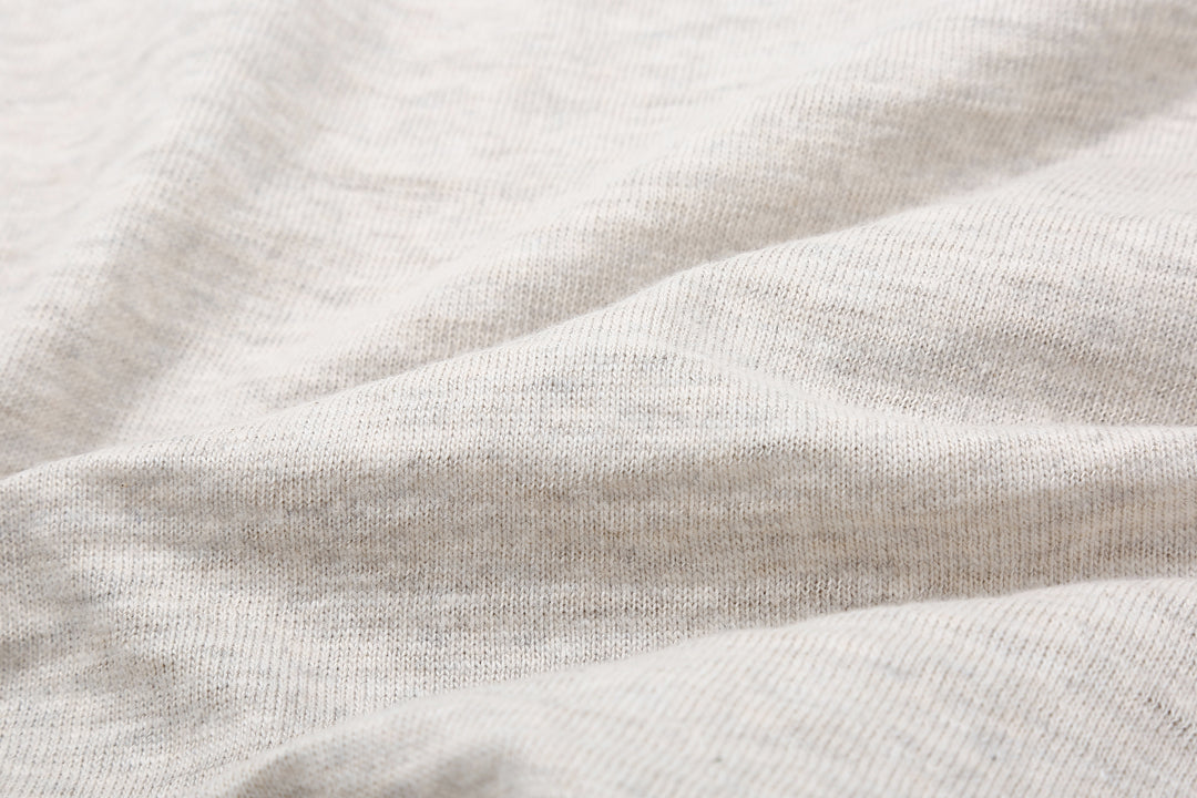 Warehouse Lot 4601 short sleeve shadow border slub yarn crew neck T-shirt made in Japan oatmeal front view fabric close up