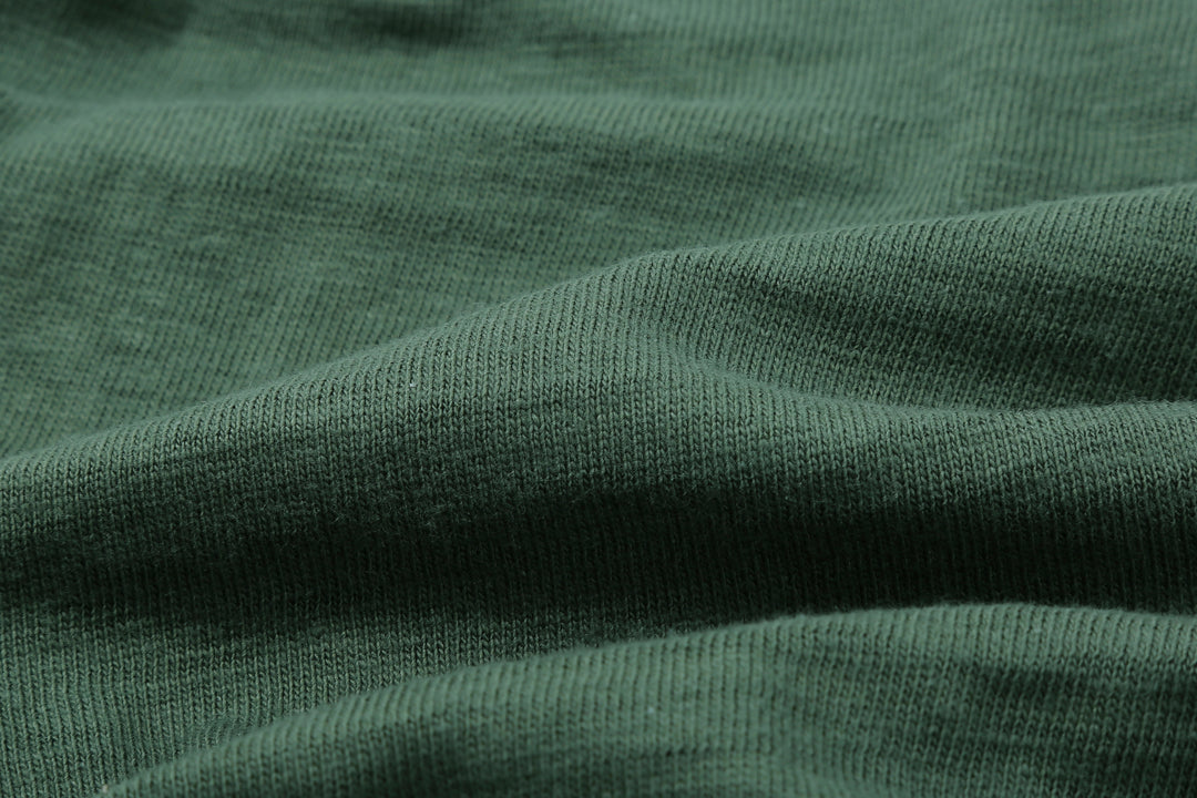 Warehouse Lot 4601 short sleeve shadow border slub yarn crew neck T-shirt made in Japan green fabric close up