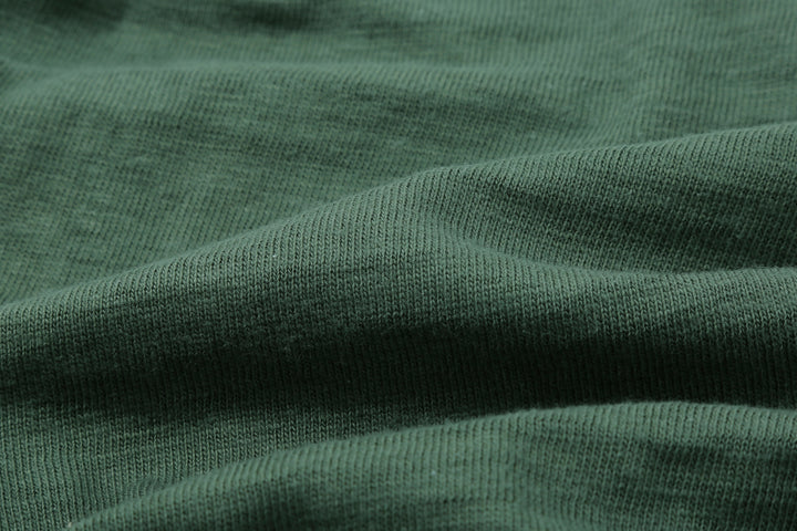 Warehouse Lot 4601 short sleeve shadow border slub yarn crew neck T-shirt made in Japan green fabric close up