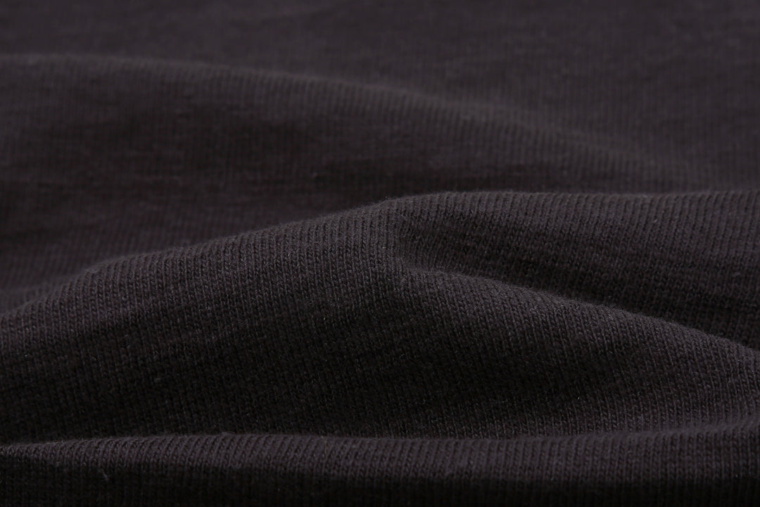 Warehouse Lot 4601 shadow border slub yarn crew neck T-shirt made in Japan black fabric close up