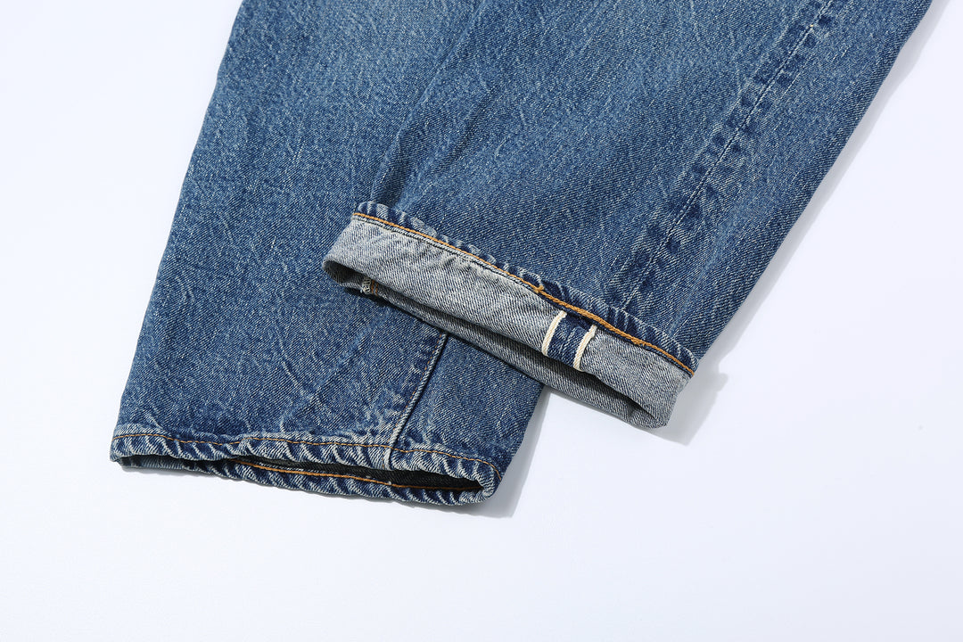 Warehouse 1101 2nd hand selvedge denim jeans vintage wash light indigo straight fit made in Japan selvedge ID