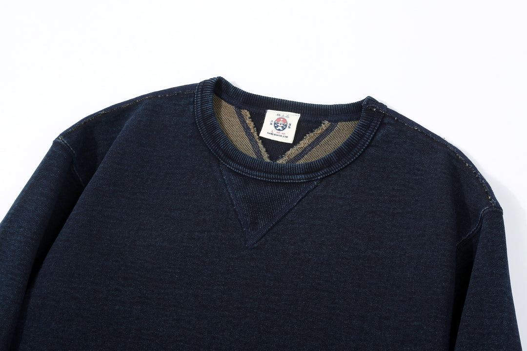 Samurai Jeans SIS25-101 14.5oz Indigo Sweatshirt - Kakishibu Overdyed Neck