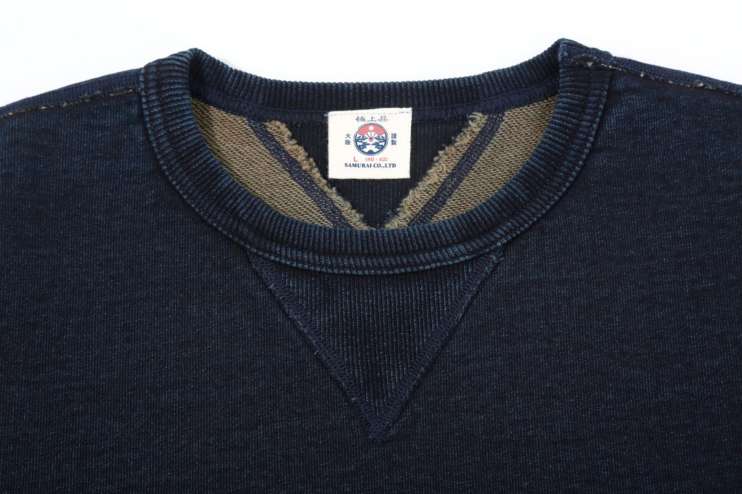 Samurai Jeans SIS25-101 14.5oz Indigo Sweatshirt - Kakishibu Overdyed V-Gusset