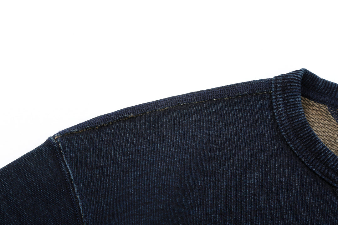 Samurai Jeans SIS25-101 14.5oz Indigo Sweatshirt - Kakishibu Overdyed Shoulder Seam