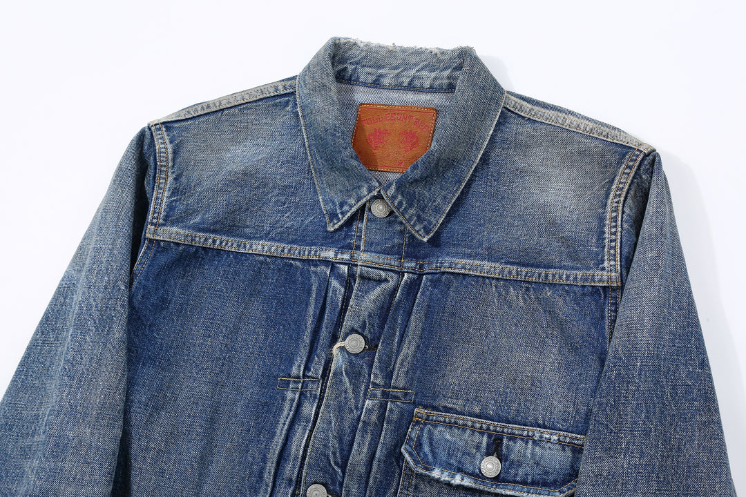 Fullcount 2107E More Than Real type 1 selvedge denim jacket souvenir embroidery Japan detail