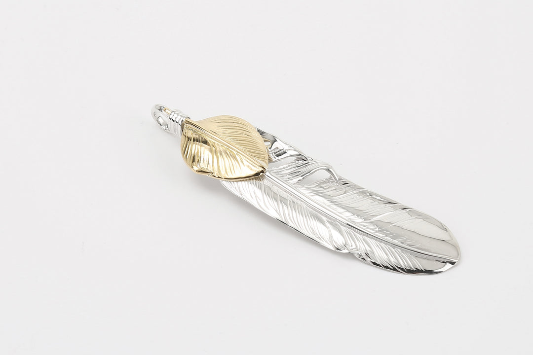 Moto Hideo Motoike FT-02-L Silver Feather with K18 Gold Heart Top - Large heart feather detail
