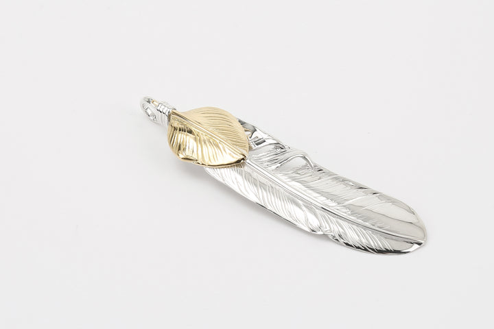 Moto Hideo Motoike FT-02-L Silver Feather with K18 Gold Heart Top - Large heart feather detail