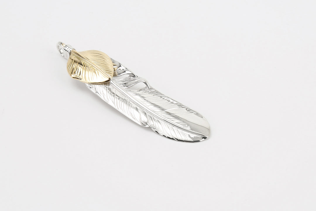 Moto Hideo Motoike FT-02-L Silver Feather with K18 Gold Heart Top - Large feather detail front