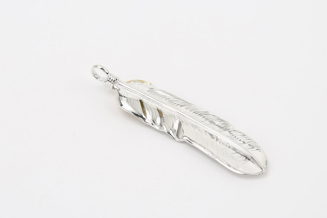 Moto Hideo Motoike FT-02-L Silver Feather with K18 Gold Heart Top - Large back side detail 