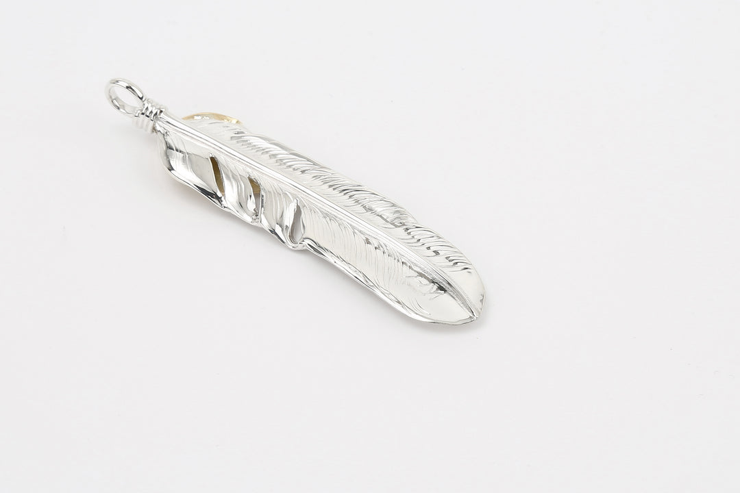 Moto Hideo Motoike FT-02-L Silver Feather with K18 Gold Heart Top - Large back side detail
