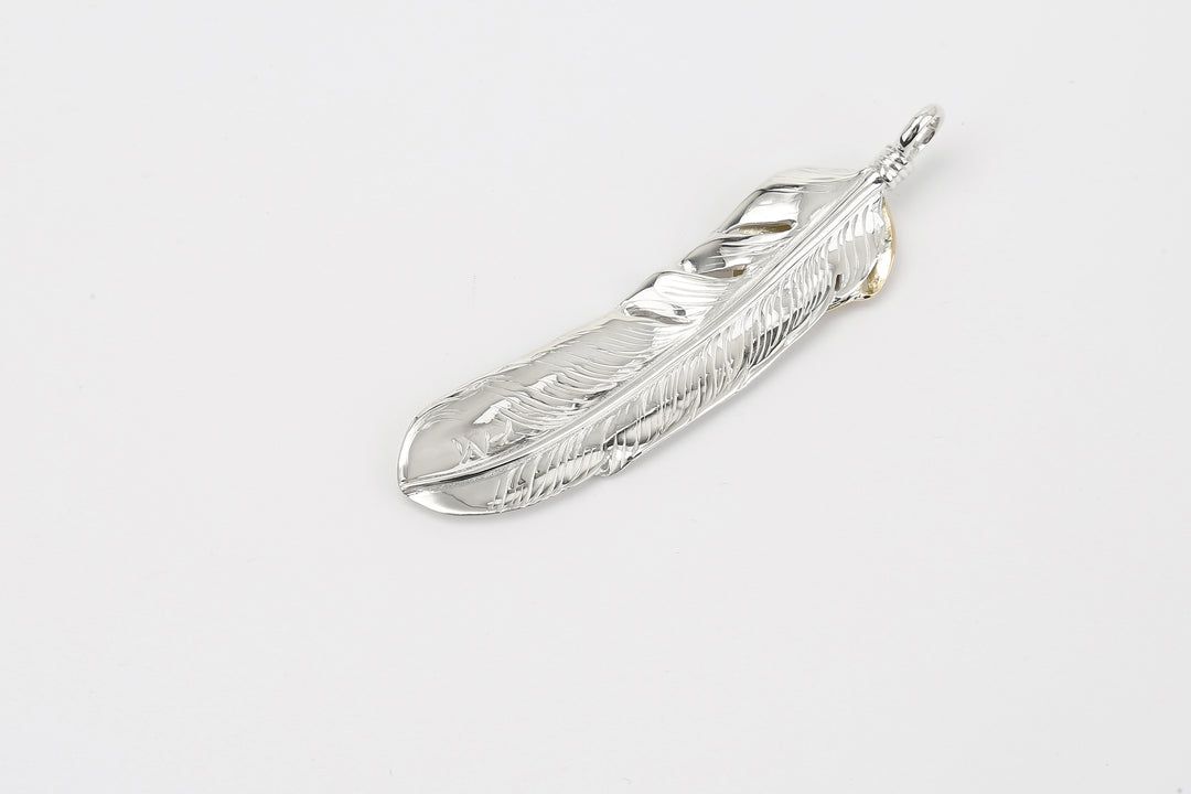 Moto Hideo Motoike FT-02-L Silver Feather with K18 Gold Heart Top - Large back side detail H.M