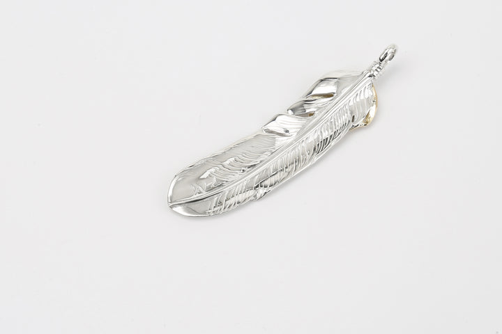 Moto Hideo Motoike FT-02-L Silver Feather with K18 Gold Heart Top - Large back side detail H.M