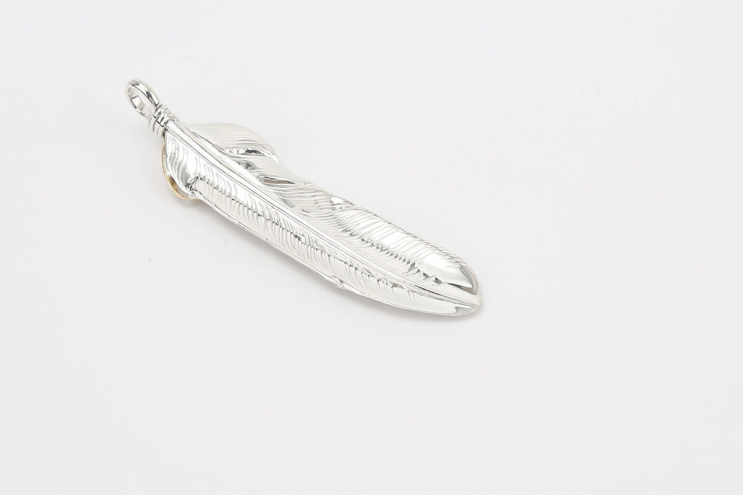 Moto Hideo Motoike FT-02-R Silver Feather with K18 Gold Heart Top - Large detail feather back side