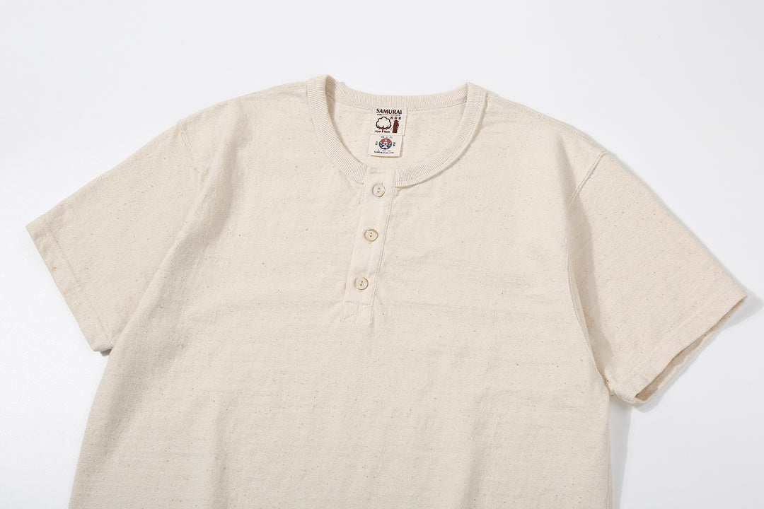 Samurai Jeans SJST-SC02 Samurai Cotton Henley Neck T-Shirt Made in Japan placket natural