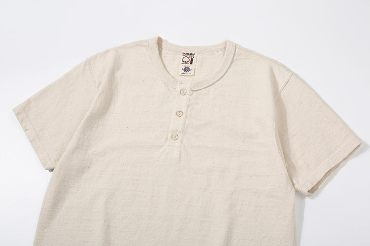 Samurai Jeans SJST-SC02 Samurai Cotton Henley Neck T-Shirt Made in Japan placket natural