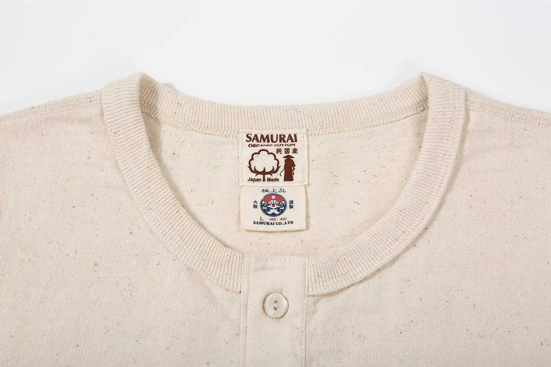 Samurai Jeans SJST-SC02 Samurai Cotton Henley Neck T-Shirt Made in Japan neck natural