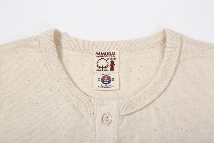 Samurai Jeans SJST-SC02 Samurai Cotton Henley Neck T-Shirt Made in Japan neck natural