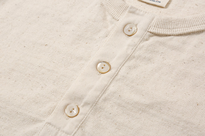 Samurai Jeans SJST-SC02 Samurai Cotton Henley Neck T-Shirt Made in Japan shell buttons natural