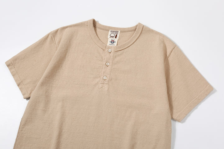 Samurai Jeans SJST-SC02 Samurai Cotton Henley Neck T-Shirt Made in Japan placket kuri light