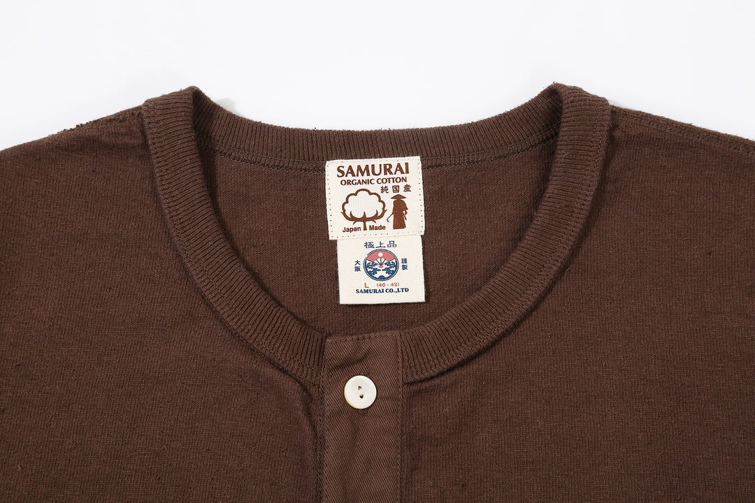 Samurai Jeans SJST-SC02 Samurai Cotton Henley Neck T-Shirt Made in Japan neck kuri dark
