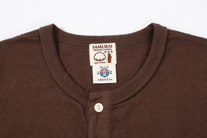 Samurai Jeans SJST-SC02 Samurai Cotton Henley Neck T-Shirt Made in Japan neck kuri dark