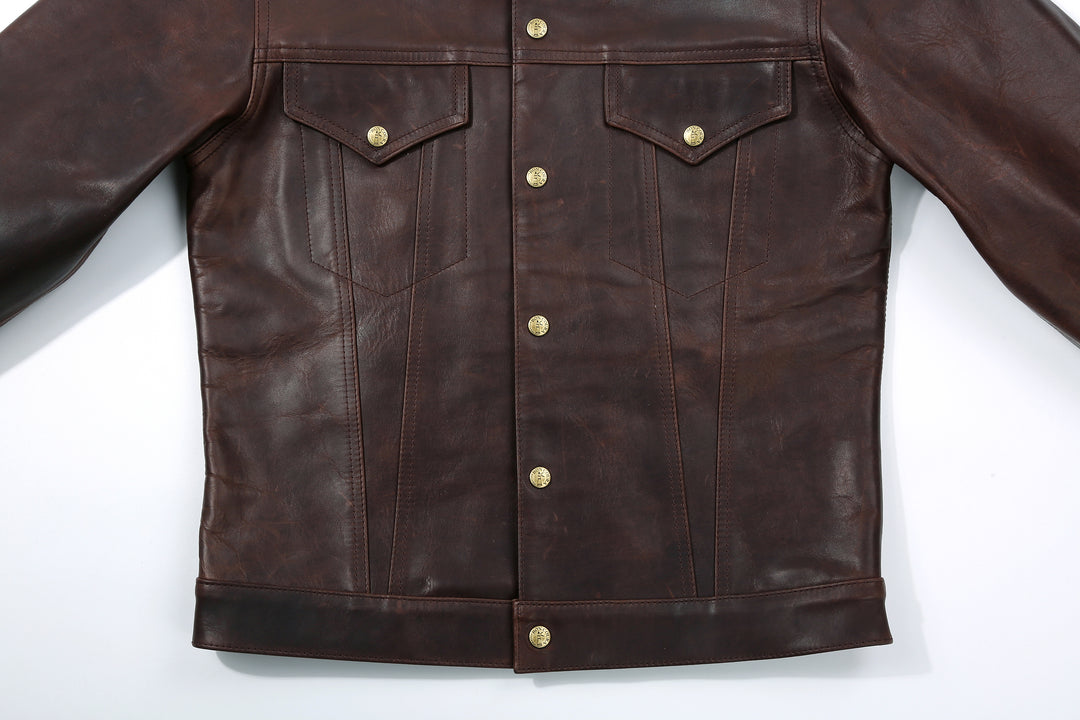 Boncoura Type 3 Horsehide Leather Jacket Hand-Waxed Brown Finish Made in Japan waist