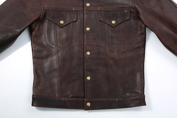 Boncoura Type 3 Horsehide Leather Jacket Hand-Waxed Brown Finish Made in Japan waist