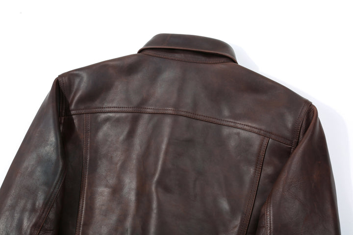 Boncoura Type 3 Horsehide Leather Jacket Hand-Waxed Brown Finish Made in Japan back