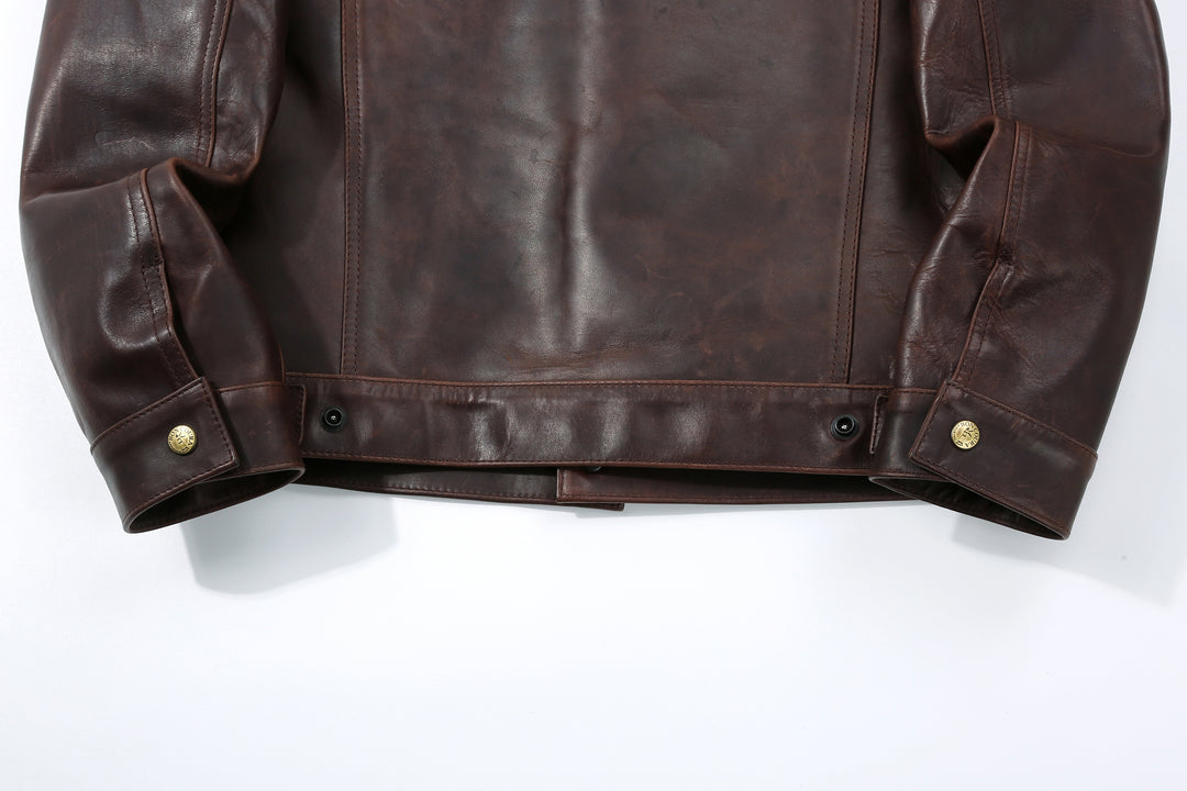 Boncoura Type 3 Horsehide Leather Jacket Hand-Waxed Brown Finish Made in Japan hem back