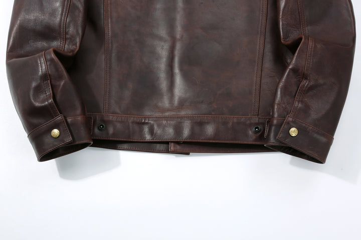 Boncoura Type 3 Horsehide Leather Jacket Hand-Waxed Brown Finish Made in Japan hem back