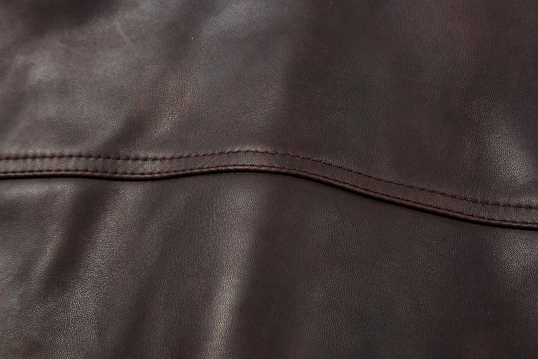 Boncoura Type 3 Horsehide Leather Jacket Hand-Waxed Brown Finish Made in Japan seam