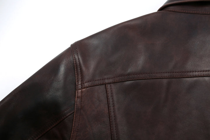 Boncoura Type 3 Horsehide Leather Jacket Hand-Waxed Brown Finish Made in Japan  shoulder back