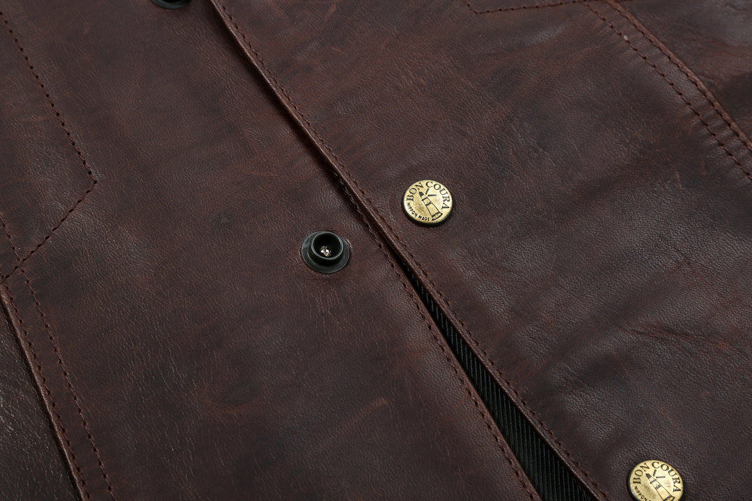 Boncoura Type 3 Horsehide Leather Jacket Hand-Waxed Brown Finish Made in Japan snap buttons