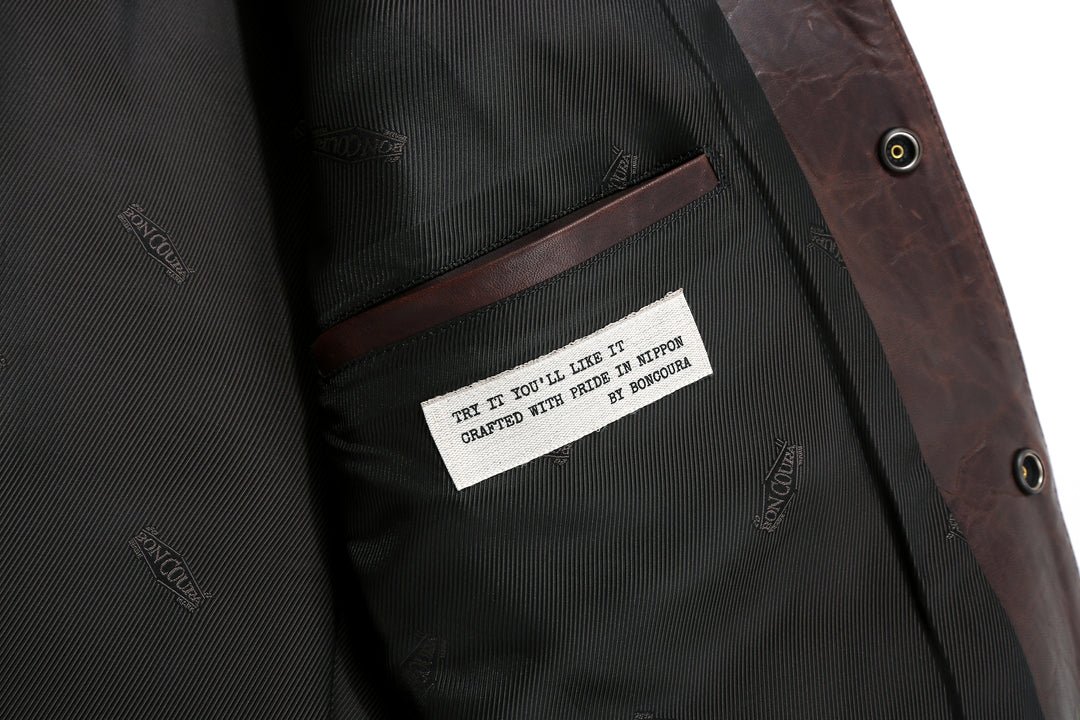 Boncoura Type 3 Horsehide Leather Jacket Hand-Waxed Brown Finish Made in Japan inner pocket