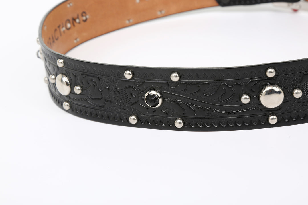 Attractions x ACE Western Belts A20032 Studded and Jeweled Belt Black – Embossed Leather and Black Jewel Detail