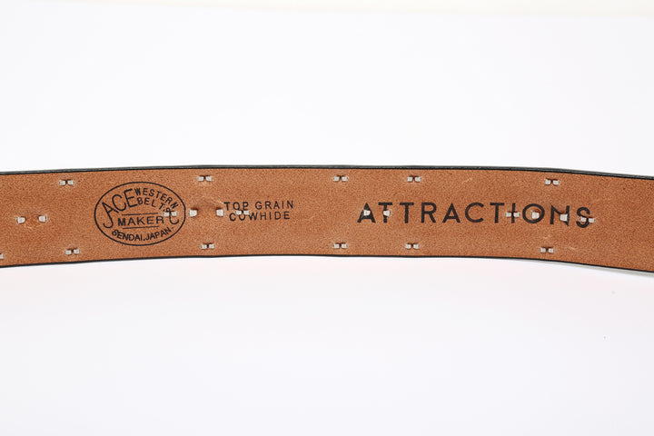 Attractions x ACE Western Belts A20032 Studded and Jeweled Belt Black – Leather Back Side and Collaboration Branding
