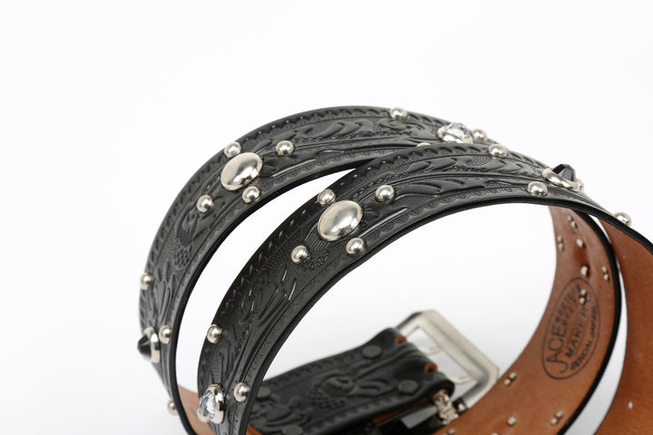 Attractions x ACE Western Belts A20032 Studded and Jeweled Belt Black – Leather and Dome Stud Detail